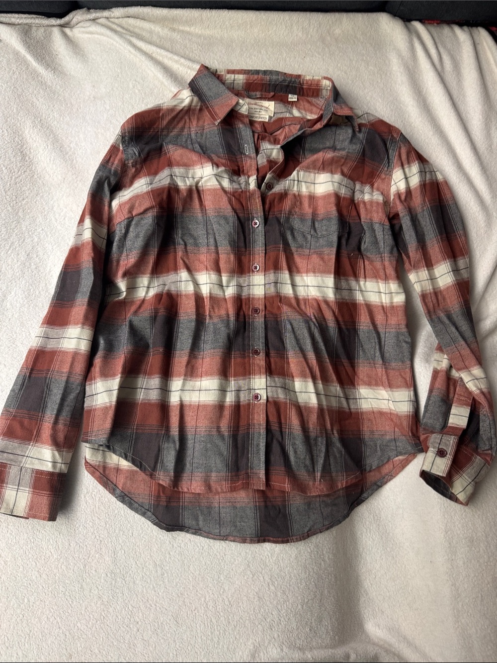 Weatherproof Women's Red, Gray & White Plaid Button-Down Shirt